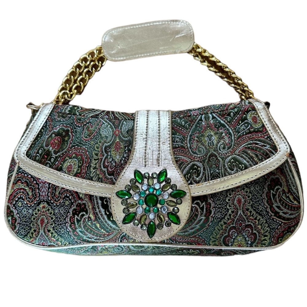 Lululemon Athletica Green and Gold Shoulder Bag with Gold Chain